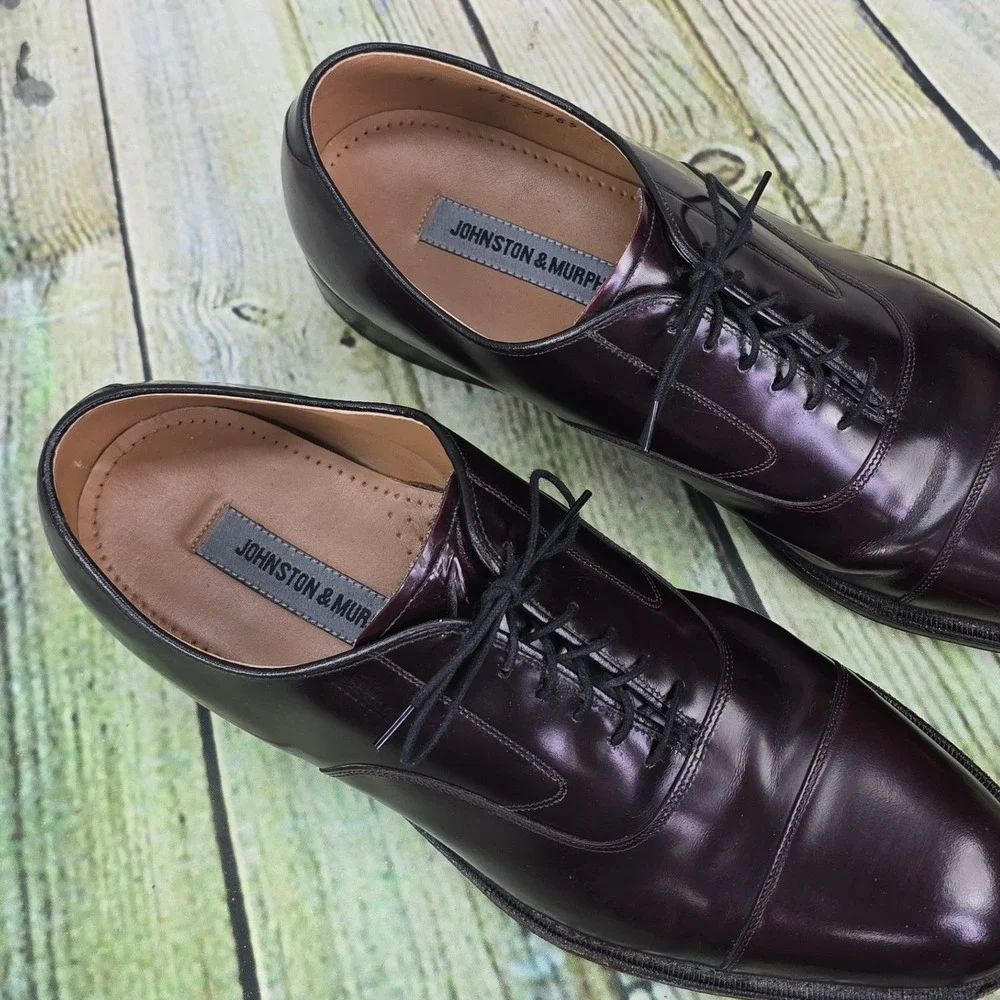 Johnston & Murphy Melton Dress Shoes Mens 11 Burgundy Leather Cap Toe Oxfords